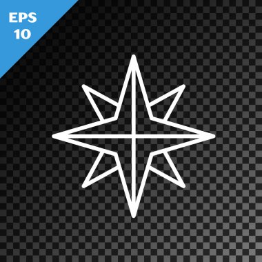 Beyaz çizgi rüzgar gül simgesi şeffaf koyu arkaplanda izole. Seyahat için pusula simgesi. Navigasyon tasarımı. Vektör İllüstrasyonu