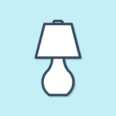 Mavi çizgi masa lambası simgesi mavi arkaplanda izole edildi. Vektör İllüstrasyonu