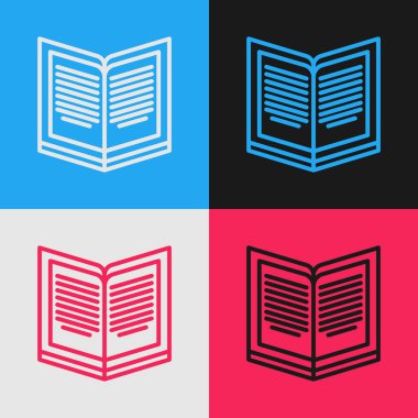 Renk satırı Açık kitap simgesi renk arkaplanında izole edildi. Klasik tarzda çizim. Vektör İllüstrasyonu