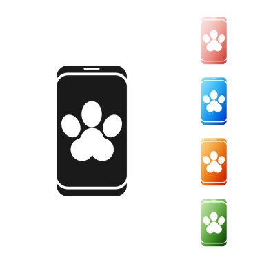 Siyah Online veteriner kliniği sembolü beyaz arka planda izole edilmiş. Köpek veterinerliği ile karşılaştır. Evcil hayvan ilk yardım işareti. Simgeleri renklendirin. Vektör İllüstrasyonu