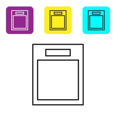 Beyaz arkaplanda siyah çizgi boş form simgesi izole edildi. Dosya simgesi. Kontrol listesi simgesi. İş konsepti. Renkli kare düğmeleri ayarlayın. Vektör İllüstrasyonu