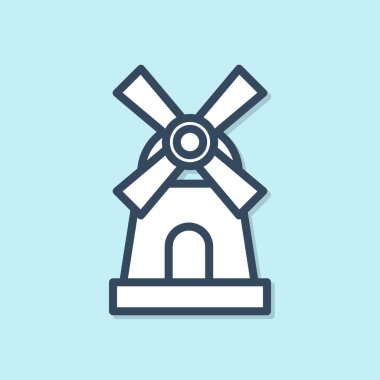 Mavi çizgi Windmill simgesi mavi arkaplanda izole edildi. Vektör İllüstrasyonu