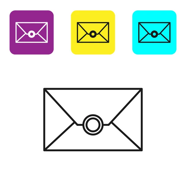 Zwarte Lijn Envelop Pictogram Geïsoleerd Witte Achtergrond Mail Bericht Letter — Stockvector