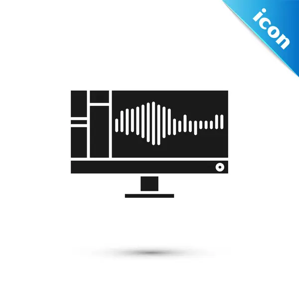 Grabadora de sonido negro o de audio o software de editor en el icono del monitor de la computadora aislado en fondo blanco. Ilustración vectorial — Archivo Imágenes Vectoriales