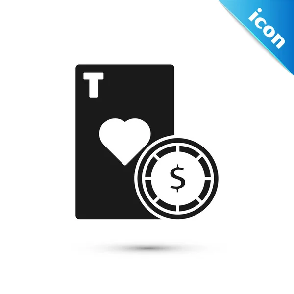 Black Casino chip e cartão de jogar ícone isolado no fundo branco. Poker Casino. Ilustração vetorial — Vetor de Stock