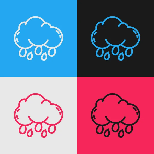 Línea Color Nube Con Icono Lluvia Aislado Sobre Fondo Color — Vector de stock