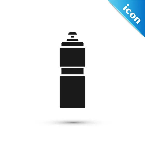 Black Fitness shaker ícone isolado no fundo branco. Garrafa de shaker esportivo com tampa para coquetéis de água e proteína. Ilustração vetorial — Vetor de Stock