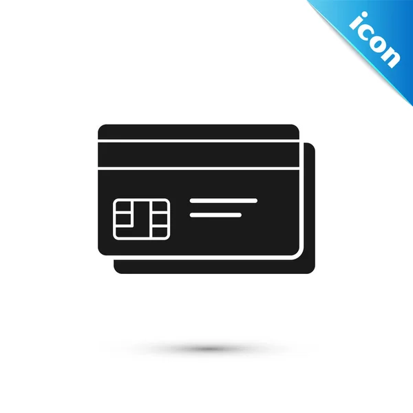 Ícone de cartão de crédito preto isolado no fundo branco. Pagamento online. Retirada de dinheiro. Operações financeiras. Sinal de compras. Ilustração vetorial — Vetor de Stock