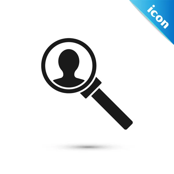 Black Magnifying glass for search icon isolated on white background. Recruitment or selection concept. Search for employees and job. Vector Illustration — Stock Vector