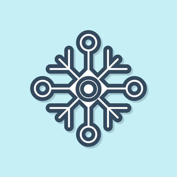 Línea azul Icono de copo de nieve aislado sobre fondo azul. Ilustración vectorial — Archivo Imágenes Vectoriales