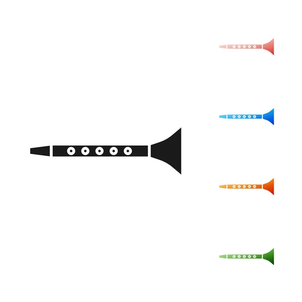 Ícone de clarinete preto isolado no fundo branco. Instrumento musical. Definir ícones coloridos. Ilustração vetorial — Vetor de Stock