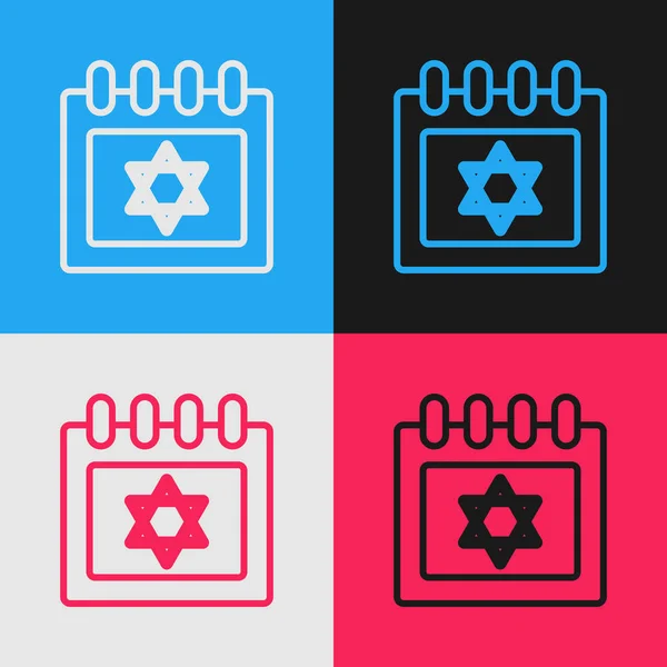 Цветовая Линия Еврейского Календаря Звездой Давида Икона Изолированы Цветном Фоне — стоковый вектор