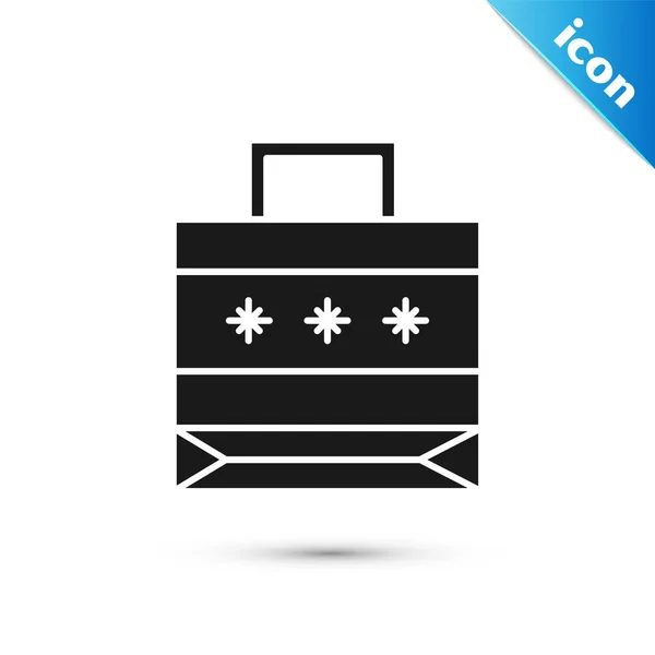 Black Christmas paper shopping bag icon isolated on white background. Package sign. Merry Christmas and Happy New Year. Vector Illustration — Stock Vector