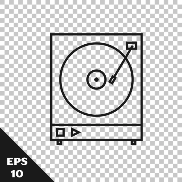 Black Line Vinyl Player Vinyl Disk Icon Isolated Transparent Background — Stock Vector