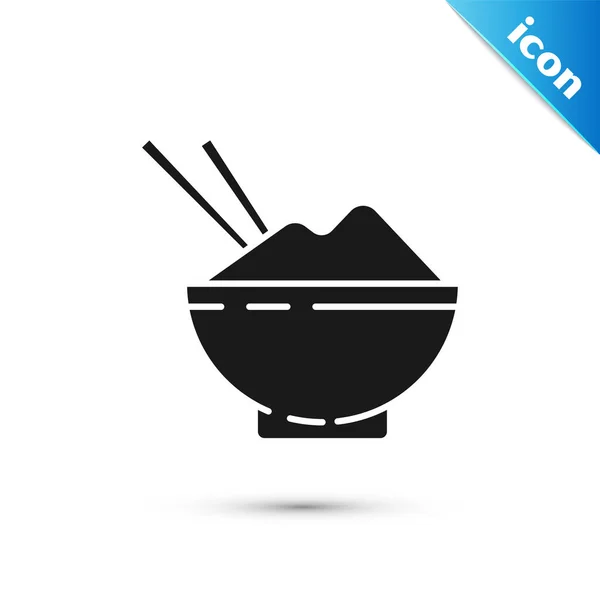 Черный рис в миске с иконкой палочки для еды изолированы на белом фоне. Традиционная азиатская кухня. Векторная миграция — стоковый вектор