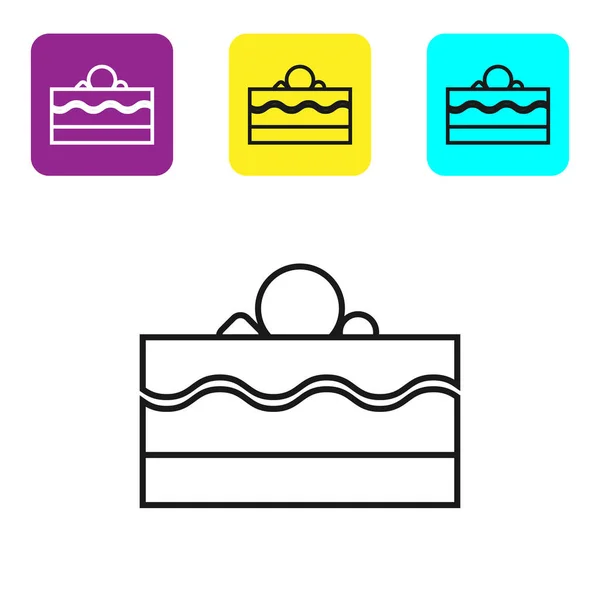 Schwarze Linie Kuchen Symbol Isoliert Auf Weißem Hintergrund Alles Gute — Stockvektor