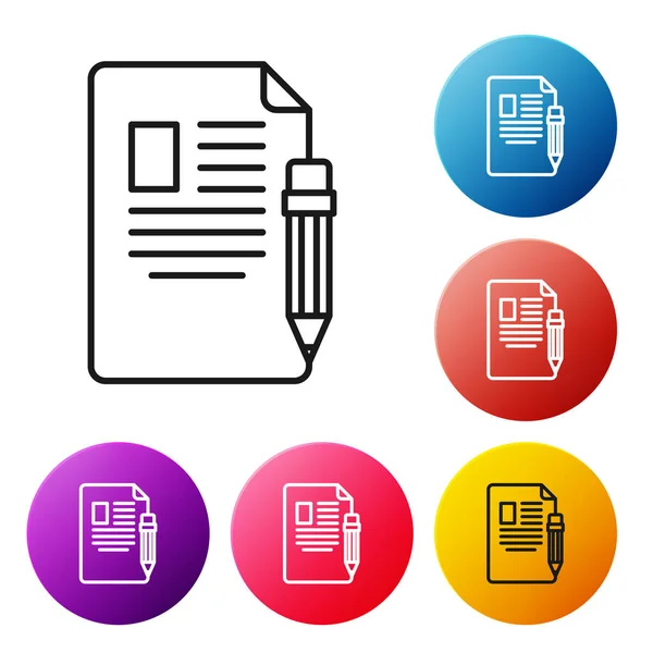 Ligne Noire Feuille Examen Crayon Avec Icône Gomme Isolée Sur — Image vectorielle