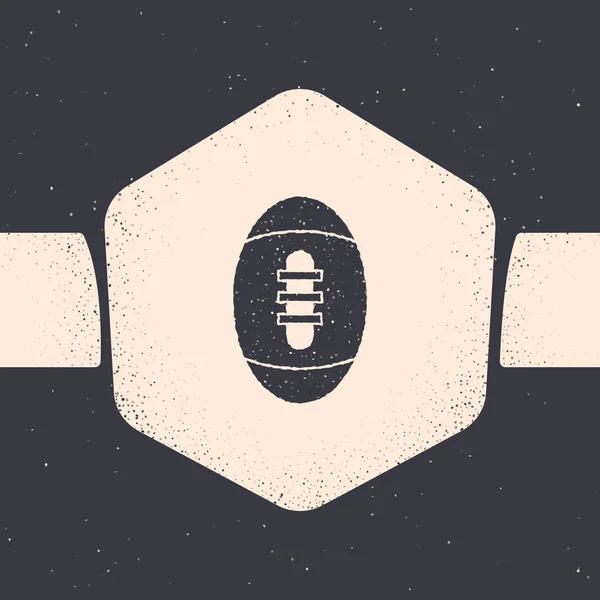 Grunge American Football Ball Ikone isoliert auf grauem Hintergrund. Rugby-Ikone. Mannschaftssport-Spiel Symbol. Monochrome Vintage-Zeichnung. Vektorillustration — Stockvektor