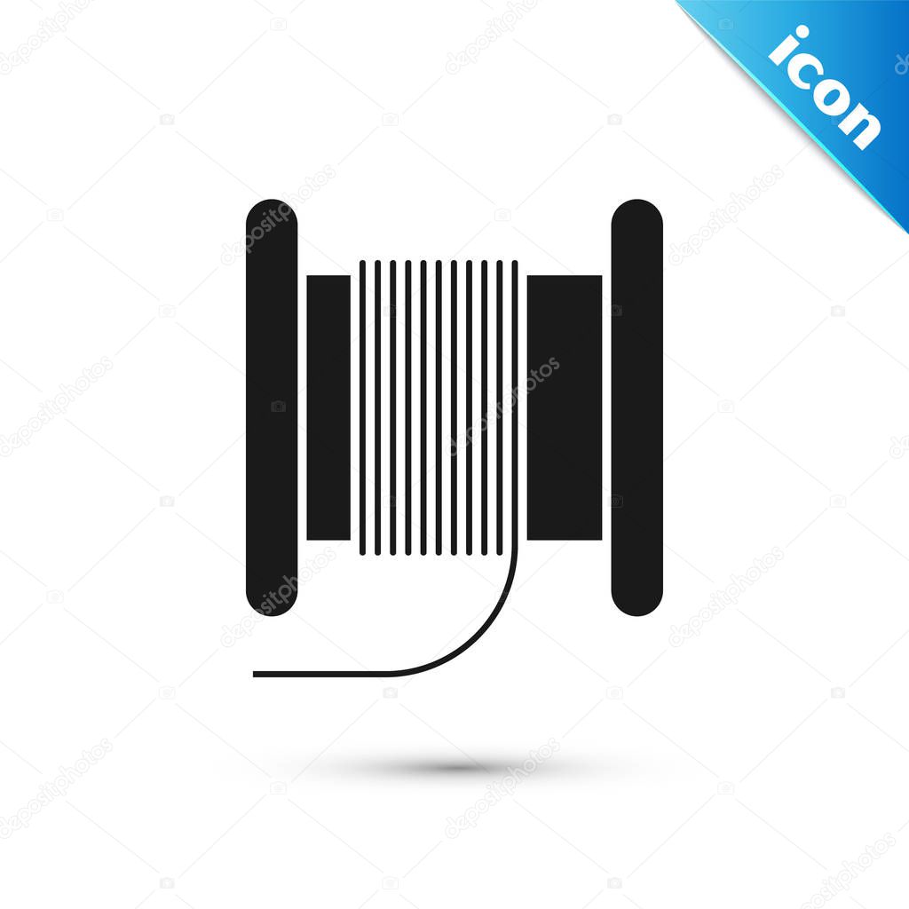 Black Wire electric cable on a reel or drum icon isolated on white background. Vector Illustration