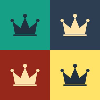 Renkli Crown simgesi renk arkaplanında izole edildi. Klasik tarzda çizim. Vektör İllüstrasyonu