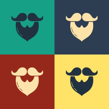 Renk bıyık ve sakal simgesi renk arka planda izole. Berber dükkanı sembolü. Yüz saç stili. Vintage tarzı çizim. Vektör İllüstrasyonu