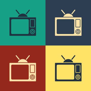 Renk arkaplanında izole edilmiş renkli televizyon simgesi. Televizyon tabelası. Klasik tarzda çizim. Vektör İllüstrasyonu