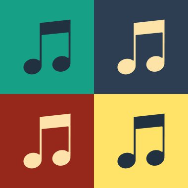 Renk Müzik Notası, ton simgesi renk arkaplanında izole. Klasik tarzda çizim. Vektör İllüstrasyonu
