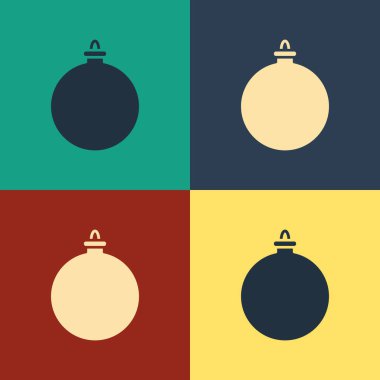 Renk arkaplanında izole edilmiş renkli Noel topu simgesi. Mutlu Noeller ve mutlu yıllar. Klasik tarzda çizim. Vektör İllüstrasyonu