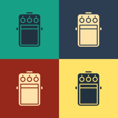 Renk arkaplanında izole edilmiş Gitar pedalı simgesi. Müzik aletleri. Klasik tarzda çizim. Vektör İllüstrasyonu