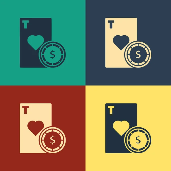 Color Casino Chip Cartas Juego Icono Aislado Fondo Color Poker — Vector de stock
