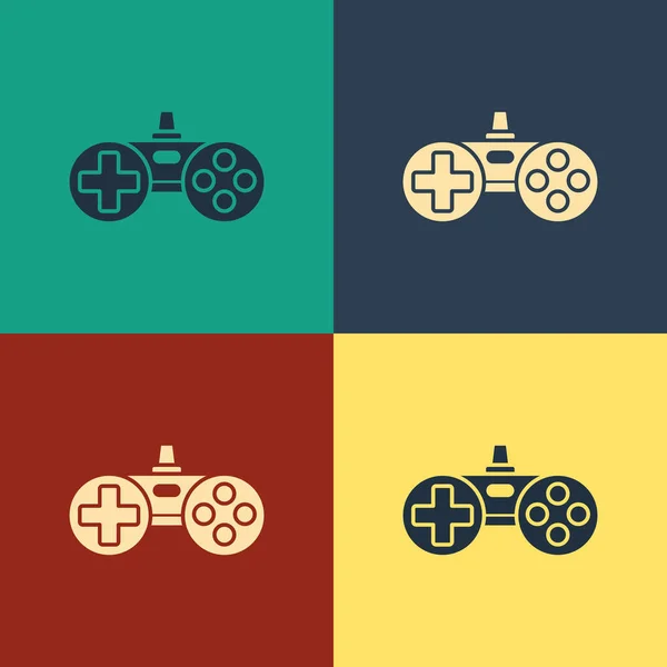 Kleur Gamepad Pictogram Geïsoleerd Kleur Achtergrond Spelregelaar Vintage Stijl Tekening — Stockvector