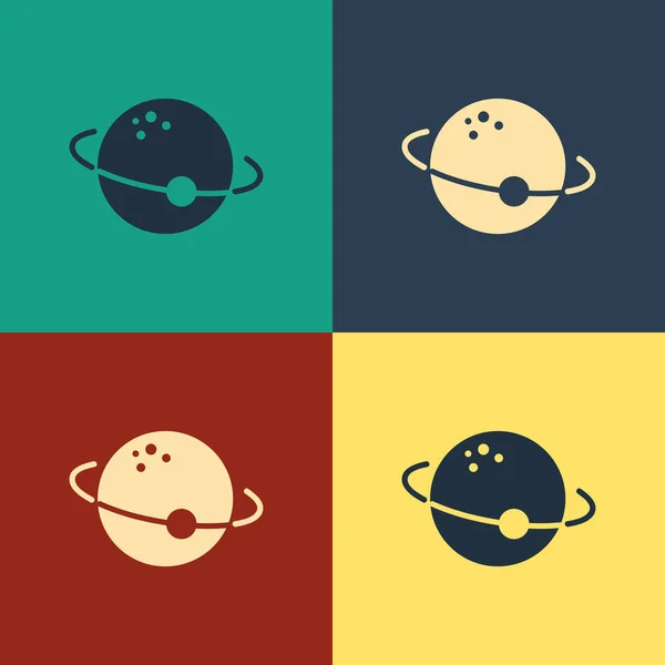 Färg Planet Ikonen Isolerad Färg Bakgrund Teckning Vintagestil Vektor Illustration — Stock vektor