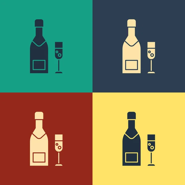 Color Champagne Bottle Glass Champagne Icon Isolated Color Background Merry — Stock Vector