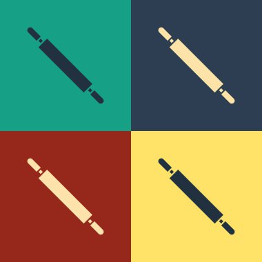 Renkli Rolling Pin simgesi arkaplanda izole edildi. Klasik tarzda çizim. Vektör İllüstrasyonu