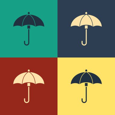 Renkli Şemsiye simgesi renk arkaplanında izole edildi. Su geçirmez ikon. Koruma, güvenlik, güvenlik kavramı. Suya dayanıklı sembol. Klasik tarzda çizim. Vektör İllüstrasyonu