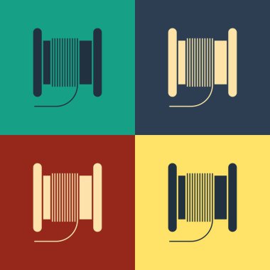 Color Wire electric cable on a reel or drum icon isolated on color background. Vintage style drawing. Vector Illustration