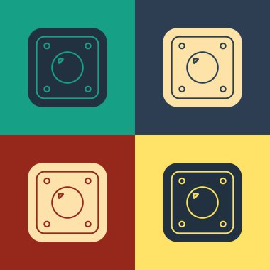 Renkli Elektrik Anahtarı simgesi renk arkaplanında izole edildi. Açık ve kapalı simgesi. Loş ışık düğmesi işareti. Enerji tasarrufu kavramı. Klasik tarzda çizim. Vektör İllüstrasyonu