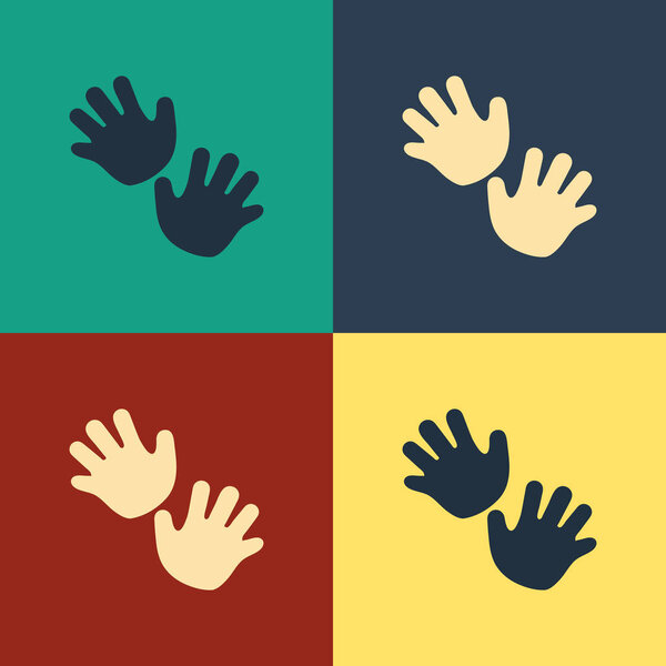 Color Baby hands print icon isolated on color background. Vintage style drawing. Vector Illustration