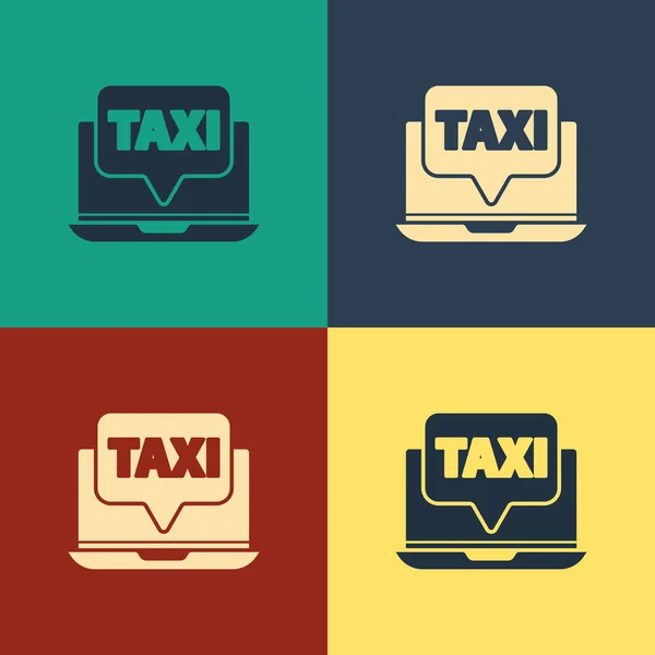 Χρώμα Laptop Κλήση Ταξί Εικονίδιο Υπηρεσία Απομονωμένη Στο Φόντο Χρώμα — Διανυσματικό Αρχείο