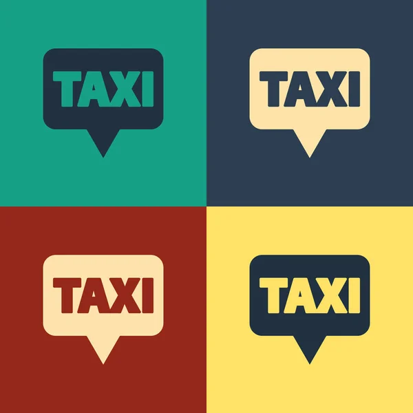 Puntero Mapa Color Con Icono Taxi Aislado Fondo Color Símbolo — Vector de stock