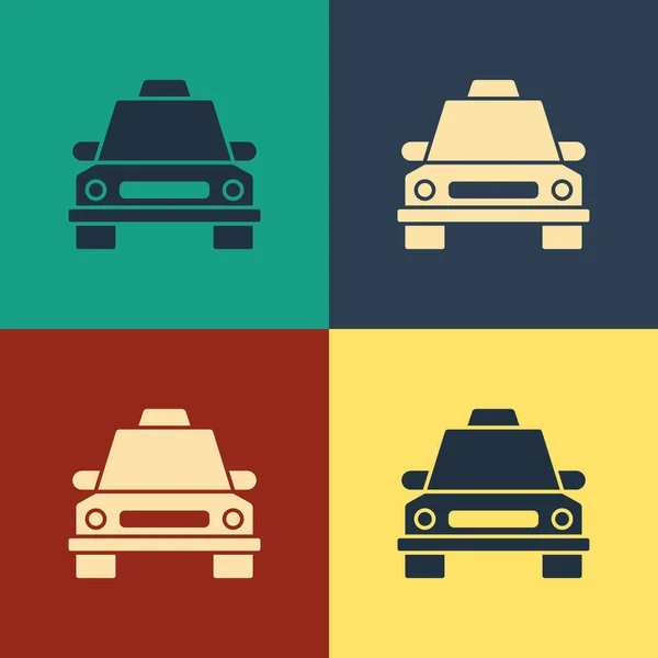 Цвет Автомобиля Такси Значок Изолирован Цветном Фоне Рисунок Винтажном Стиле — стоковый вектор