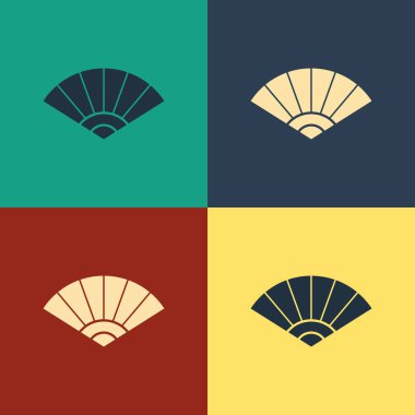 Color Traditional paper chinese or japanese folding fan icon isolated on color background. Vintage style drawing. Vector Illustration