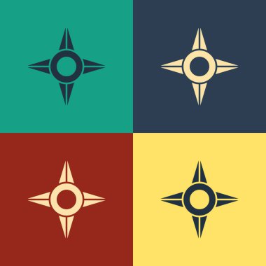 Color Japanese ninja shuriken icon isolated on color background. Vintage style drawing. Vector Illustration