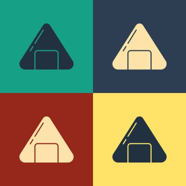 Renkli suşi simgesi renk arkaplanında izole edildi. Geleneksel Japon yemekleri. Klasik tarzda çizim. Vektör İllüstrasyonu