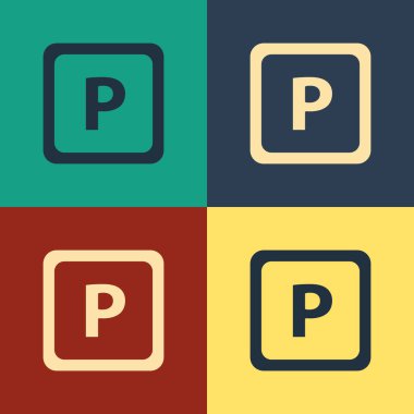 Renk arkaplanında renk parketme simgesi izole edildi. Sokak tabelası. Klasik tarzda çizim. Vektör İllüstrasyonu