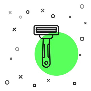 Beyaz arkaplanda siyah çizgi traş makinesi simgesi izole edildi. Vektör İllüstrasyonu