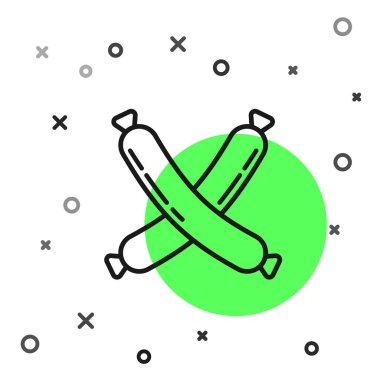 Siyah çizgi, beyaz arkaplanda izole edilmiş sosis simgesi. Izgara sosis ve aroma işareti. Vektör İllüstrasyonu