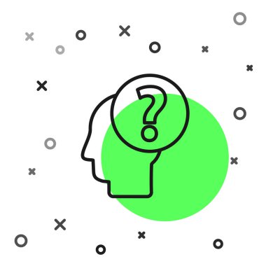 Beyaz arka planda soru işareti simgesi olan siyah çizgi insan kafası. Vektör İllüstrasyonu