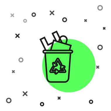 Beyaz arkaplanda izole edilmiş geri dönüşüm sembolü simgesi olan siyah çizgi geri dönüşüm kutusu. Çöp kutusu simgesi. Çöp kutusu tabelası. Geri dönüşüm sepeti işareti. Vektör İllüstrasyonu