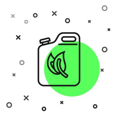 Siyah çizgi biyo yakıt bidon ikonu beyaz arka planda izole edildi. Çevre biyolojisi ve namlusu. Yeşil çevre ve geri dönüşüm. Vektör İllüstrasyonu